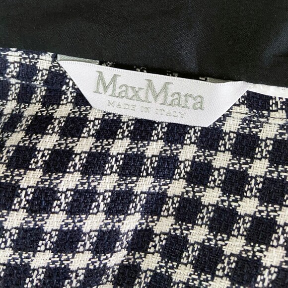 Max Mara 2-Button Blazer Size 6 (READ) Navy White Check Wool Blend Unlined Italy - Picture 7 of 8
